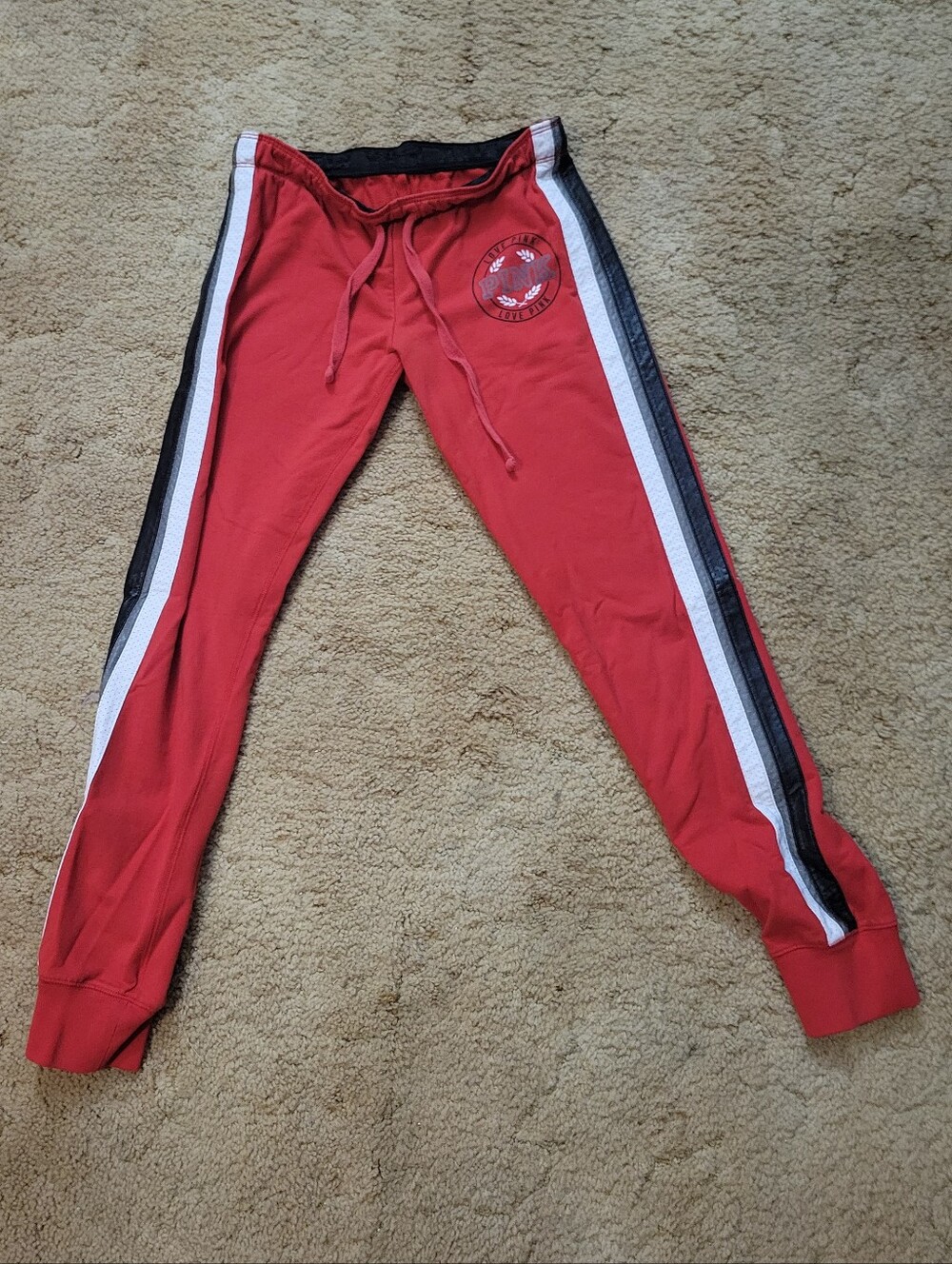 Victoria's Secret PINK Red Jogger Pants with Black & White Side Stripes - Picture 4 of 9